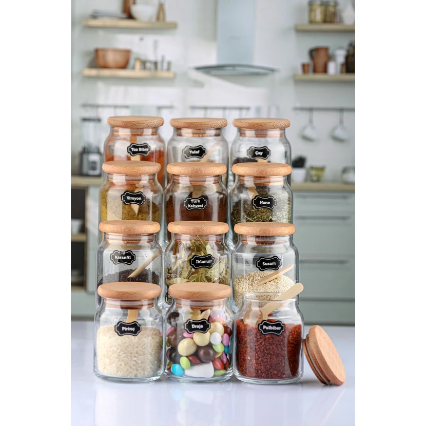 ست 12 تکه ادویه‌پاش لوکس بامبو با درپوش و قاشق 300 میلی‌لیتر کارچیچه‌گی هوم
