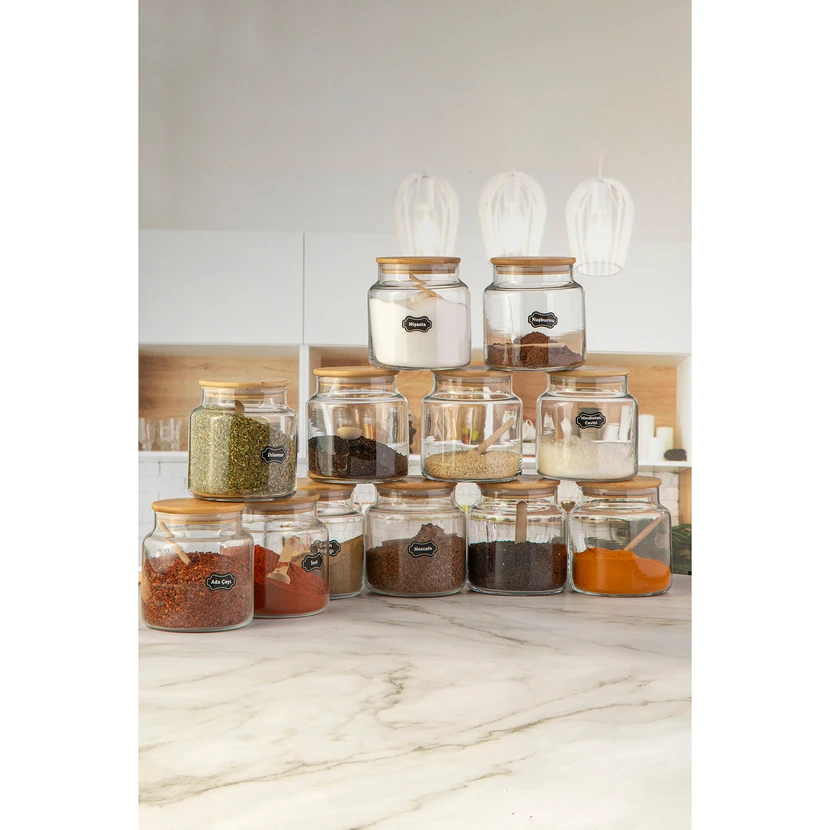 ست ۱۲ عددی ادویه‌خوری بامبو با درپوش و قاشق کارچیچی هوم