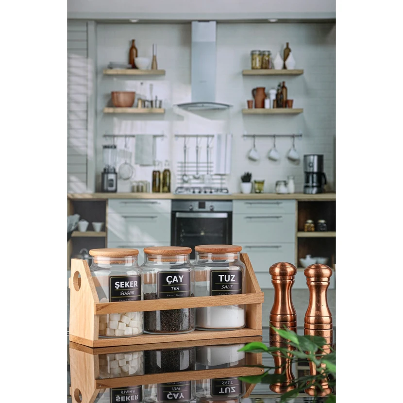 ست ۳ عددی نگهداری ۸۰۰ میلی‌لیتر چای، قهوه و شکر با درب و استند کارچیچه‌گی هوم