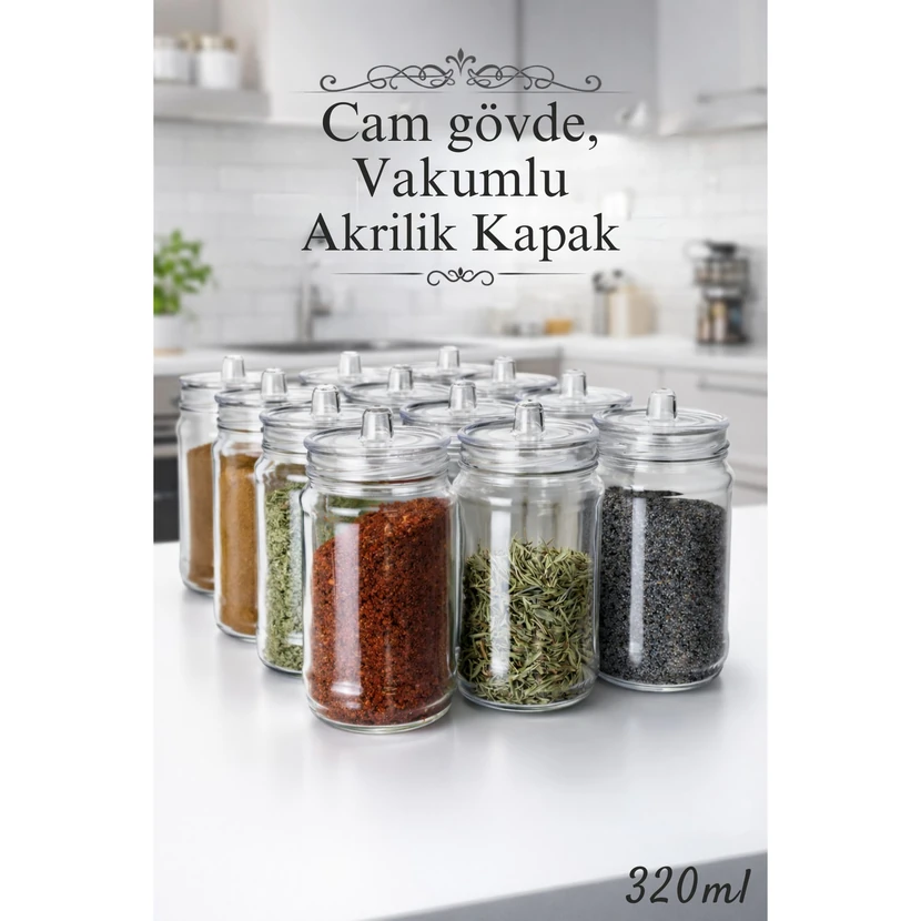 ست 12 عددی بانکه ادویه شیشه‌ای سرین برداک با درب وکیوم و دسته