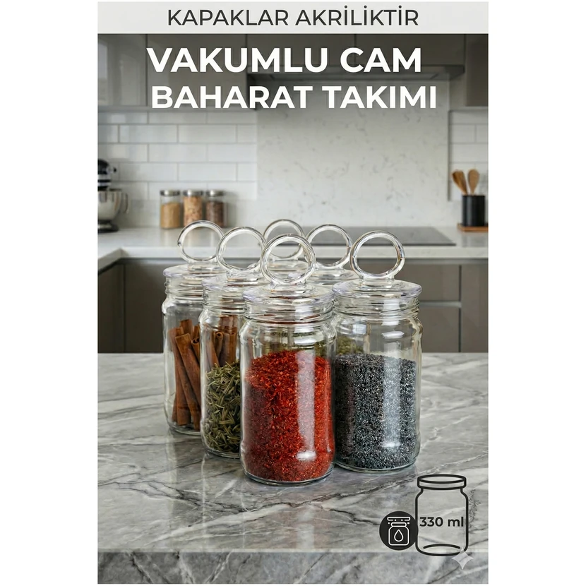 ست 6 پارچه ادویه‌خوری شیشه‌ای وکیوم‌دار سرین برداک