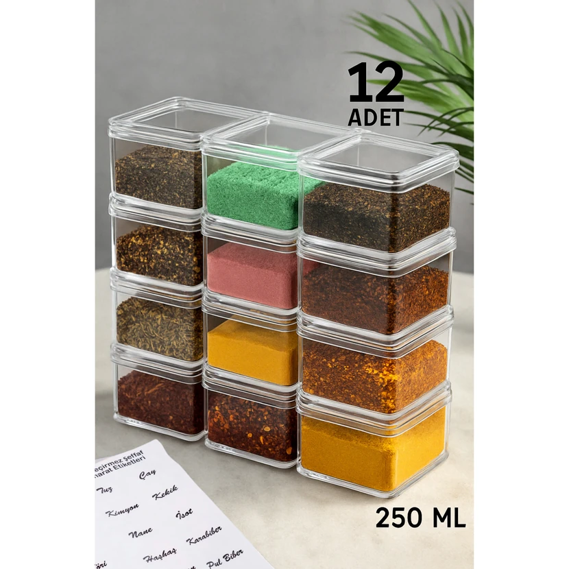 سرین برداک ست 12 تایی ظرف ادویه آکریلیک 250 میلی‌لیتری شفاف