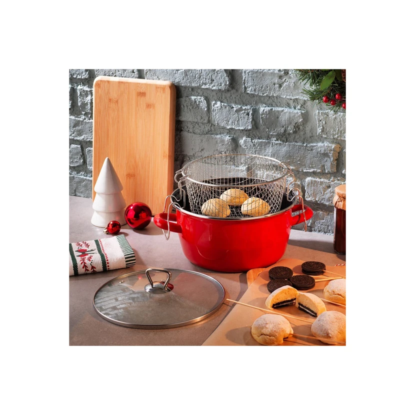 قابلمه سرخ‌کن شافِر 22 سانتی‌متری سه‌تکه قرمز