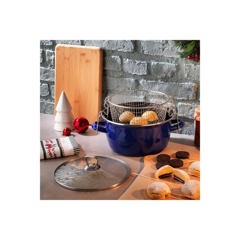 قابلمه سرخ‌کن شافر 22 سانتی‌متری 3 پارچه لاجوردی