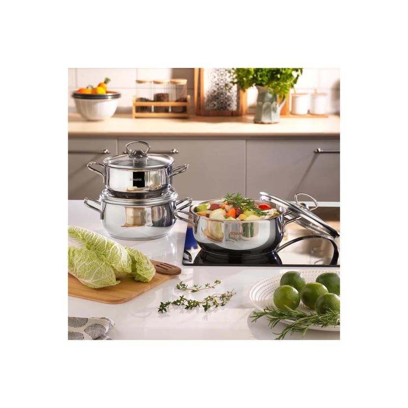 ست قابلمه 6 پارچه استیل شافر نقره‌ای