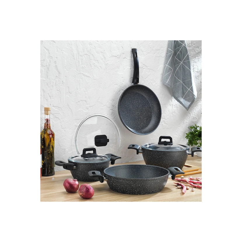 سرویس قابلمه گرانیتی 8 پارچه شافر خاکستری