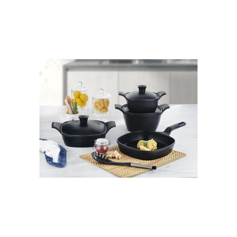 ست قابلمه چدنی مربع شافر 7 پارچه مشکی