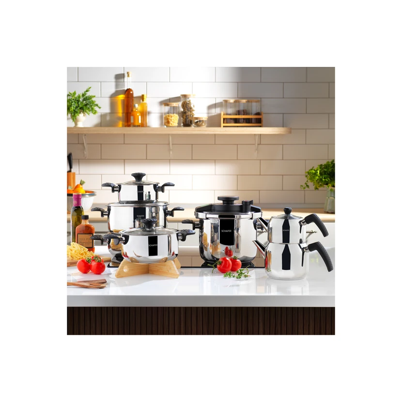 سرویس قابلمه استیل شافر نیو آنور 13 پارچه مشکی