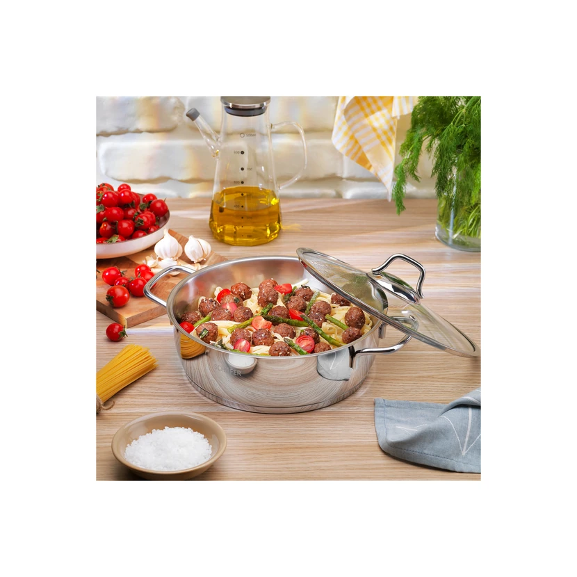 قابلمه کم‌عمق استیل شافر 24 سانتی‌متر دو پارچه