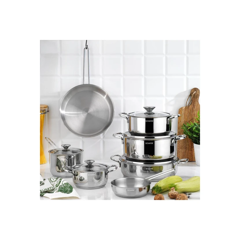 مجموعه 12 پارچه قابلمه فولاد ضدزنگ شافر