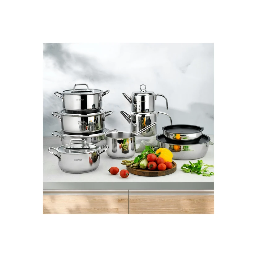 ست قابلمه 16 پارچه شافر مدل گراند میا استیل