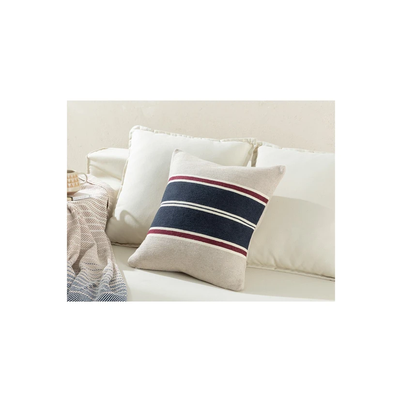 روکش کوسن بافتی کابلا 45×45 سانتی‌متر سرمه‌ای بژ انگلیش هوم