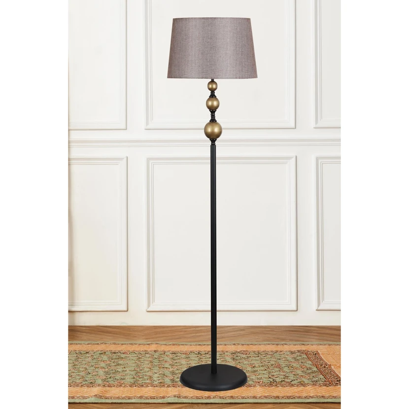 آباژور ایستاده تاسکان مدل امیلی مشکی فلزی با شید مخروطی قهوه‌ای