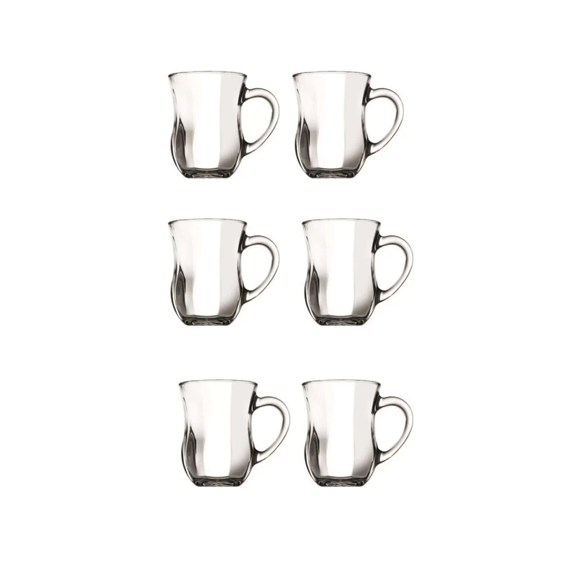 ست 6 عددی لیوان چای دسته‌دار پاشاباغچه شیشه‌ای 140 میلی‌لیتری