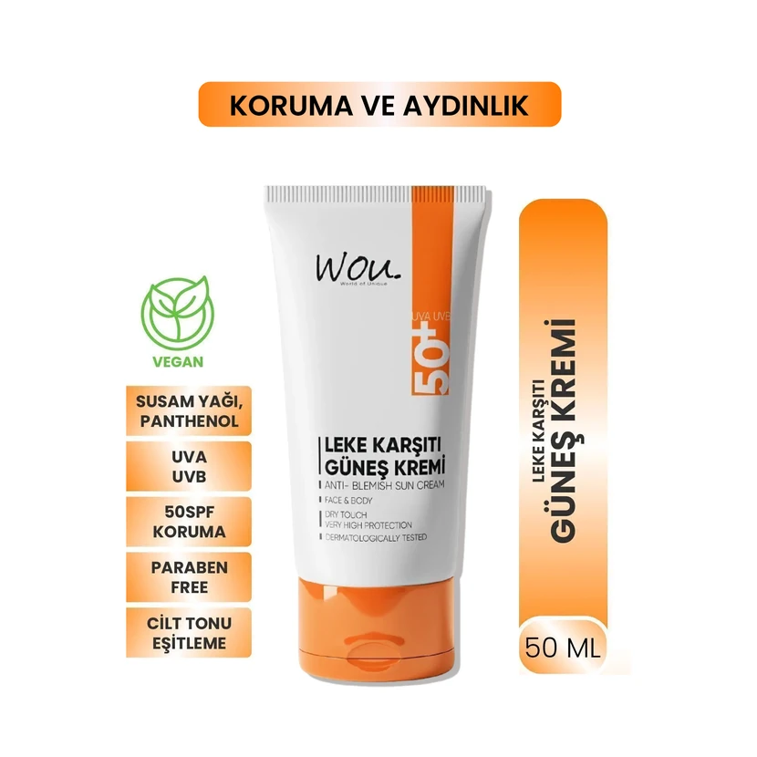 کرم ضدآفتاب ضد لک WOU SPF50 حجم 50 میلی‌لیتر