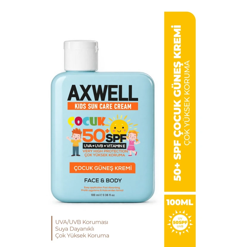 کرم ضدآفتاب کودک Axwell SPF50 ویتامین E 100 میلی‌لیتر