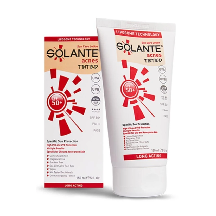 لوسیون رنگی ضدآکنه سولانته SPF50 حجم 150 میلی‌لیتر