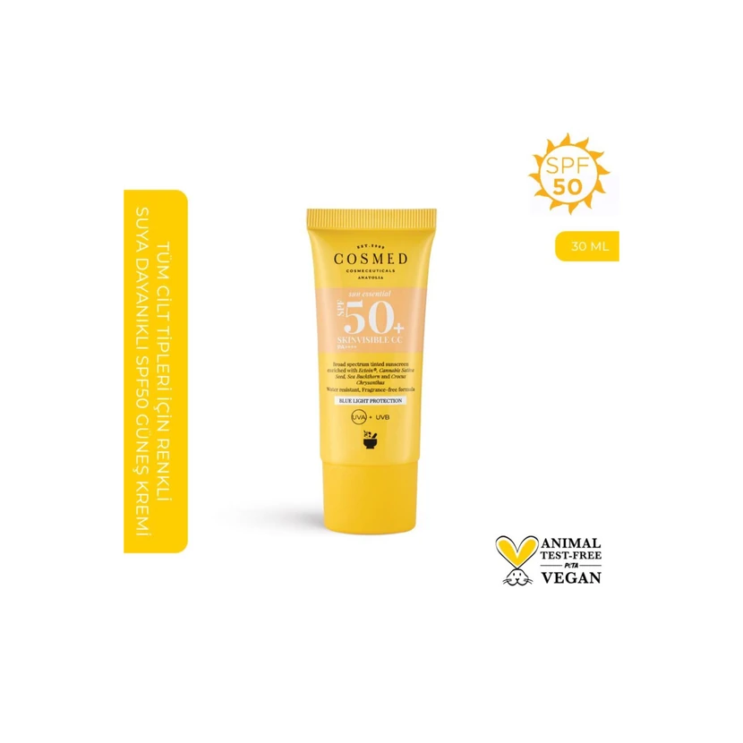 کرم ضدآفتاب رنگی ضدآب SPF50 سان اسنشیالز اسکین‌ویزبل سی‌سی 30 میلی‌لیتر