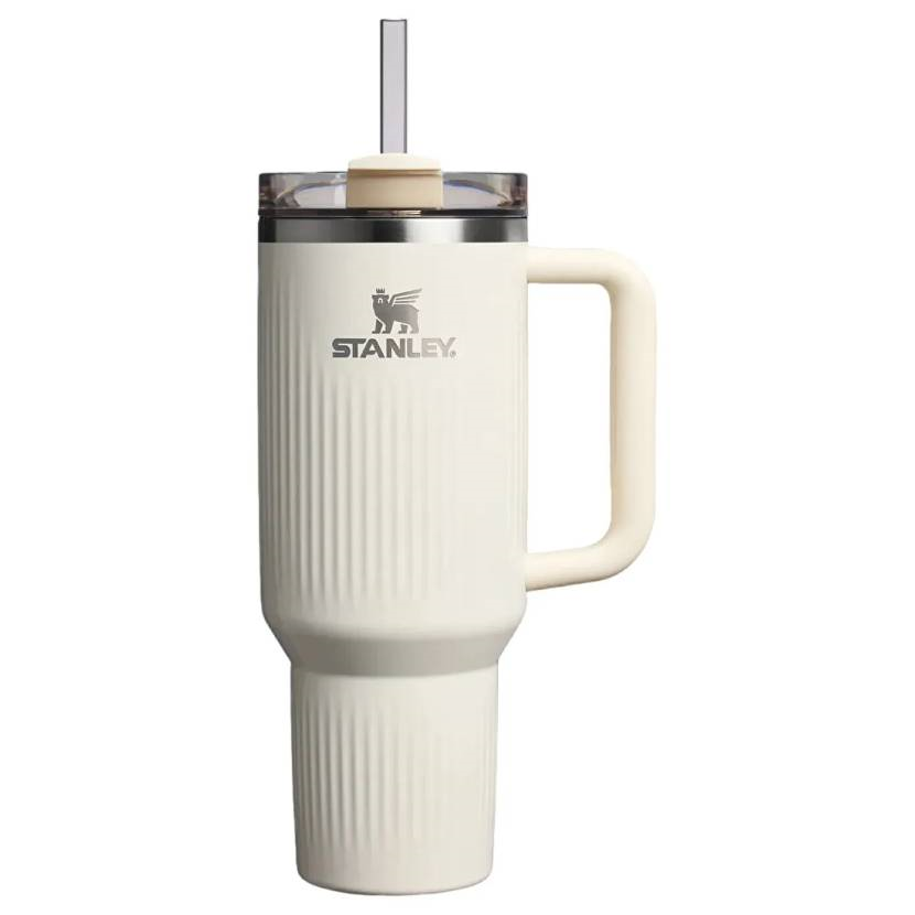 فلاسک با نی استنلی مدل کوئنچر خاکستری حجم 1.18 لیتر کرم براق