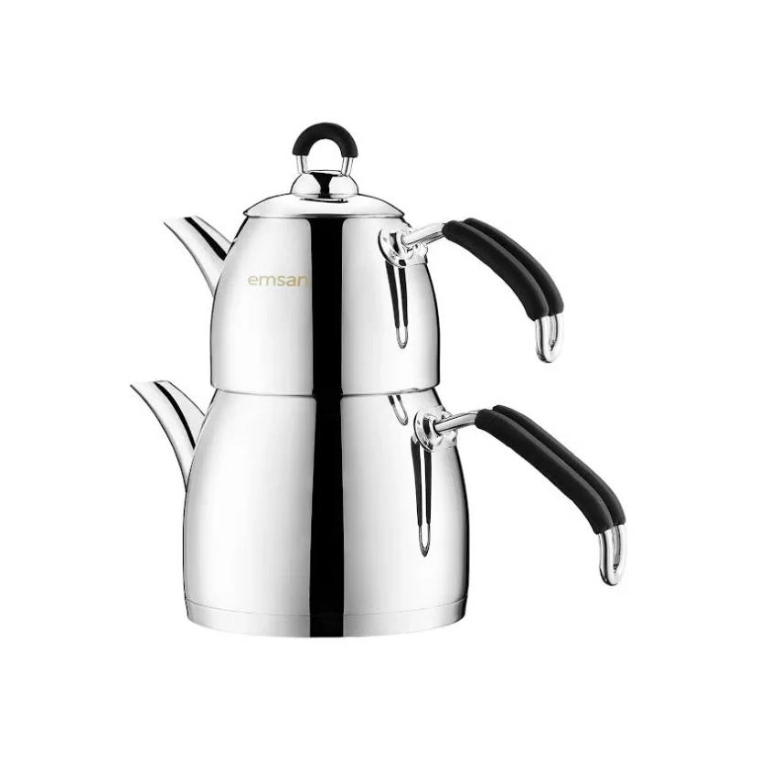 کتری قوری استیل امسان مینا کوچک نقره ای