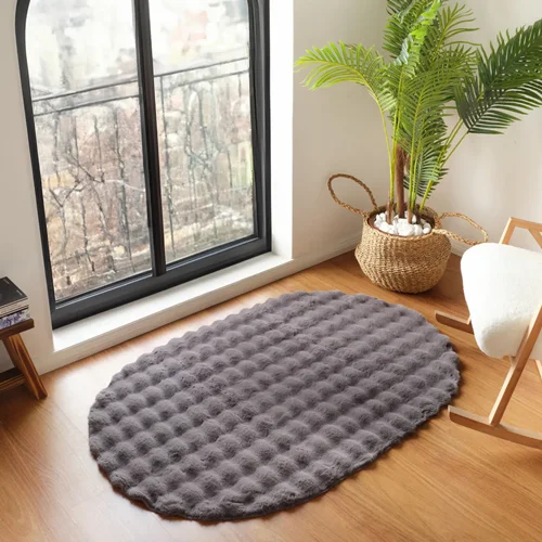 عکس فرش بیضی کاشمیر Cosy Premium Bubble ابعاد 100x150 خاکستری