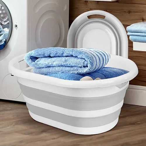 عکس سبد رخت چرک تاشو سیلیکون ملنی هوم طوسی 25 لیتر