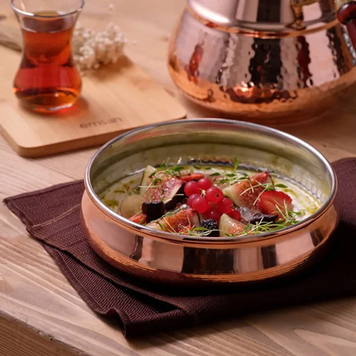 عکس بشقاب خورش خوری مسی امسان تپه باستانی 22 سانتی