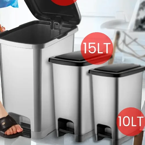 سطل زباله پدالی ۳ عددی ناندی هوم اکو اسلیم خاکستری
