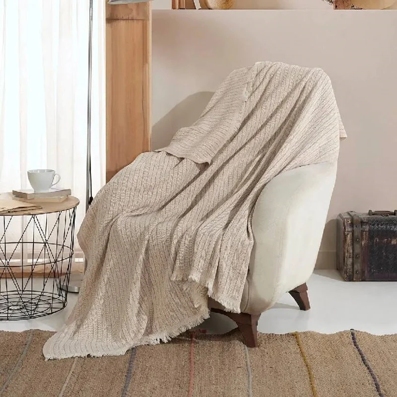 عکس پتو رو مبلی پنبه لوکس تاچ ورا بژ 200×150 سانتی