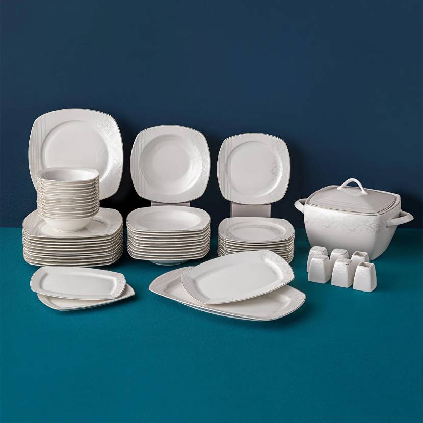 سرویس غذاخوری 60 پارچه ۱۲ نفره امسان نیو بن نیلوفر طلایی