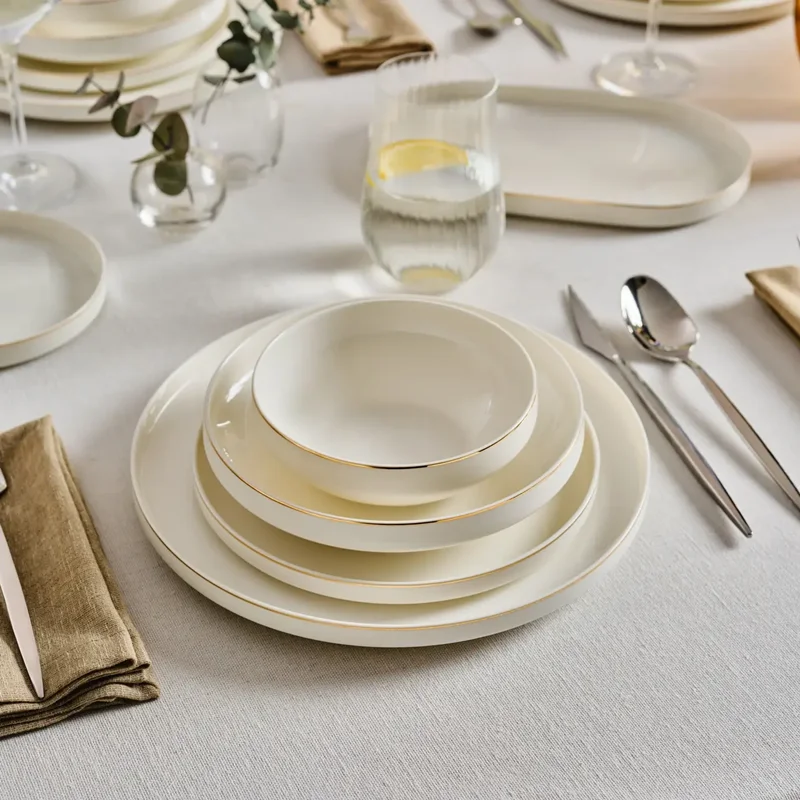 عکس سرویس غذاخوری 53 پارچه ۱۲ نفره کاراجا Stream Bone Sirius طلایی