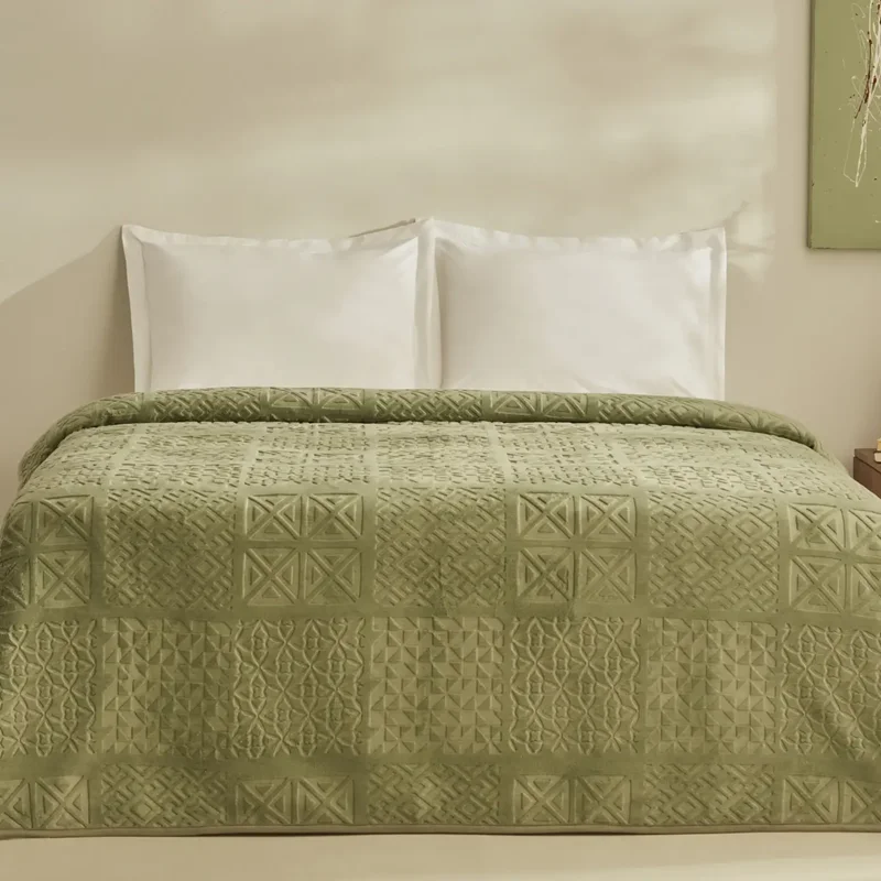 عکس پتو دو نفره طرح برجسته کاراجاهوم ریتا سبز