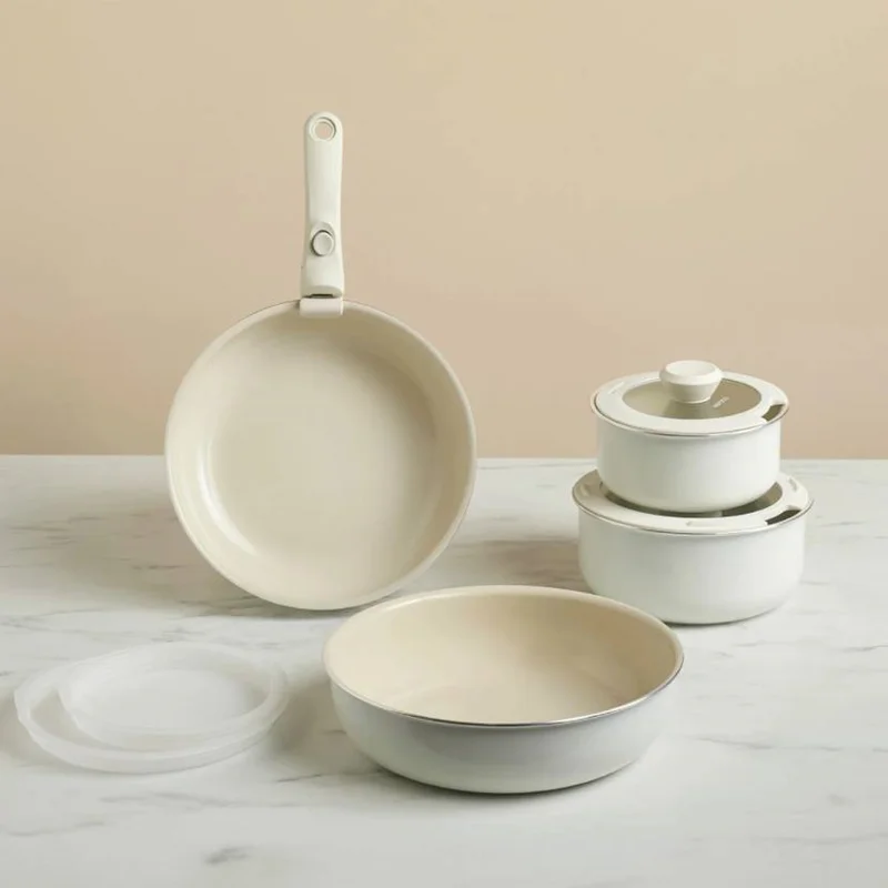 عکس سرویس قابلمه 9 پارچه القایی کاراجا سوئیس کریستال ایزی کلیپ کرم