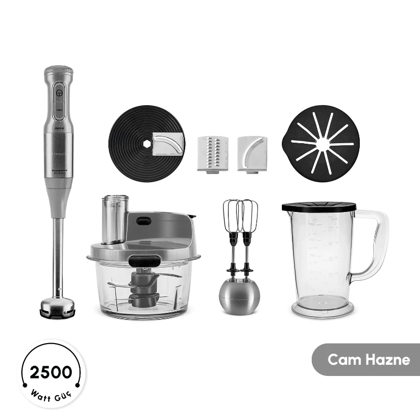 ربات آشپزخانه کاراجا مسترمید پرواستیل شیشه‌ای 2500 وات طوسی