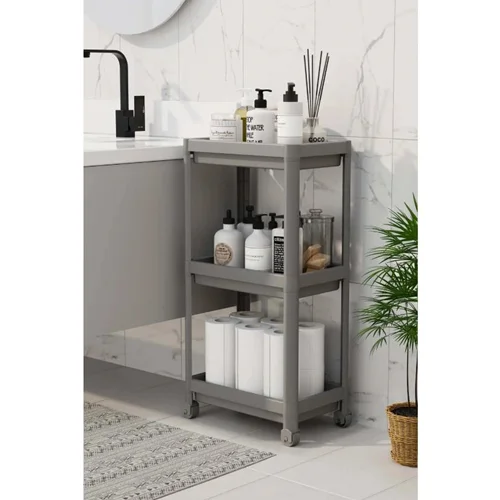 شلف حمام 3 طبقه چرخ دار اوماش Om8387 طوسی