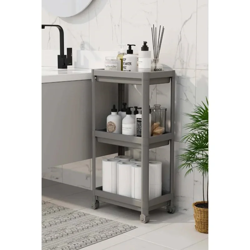 عکس شلف حمام 3 طبقه چرخ دار اوماش Om8387 طوسی