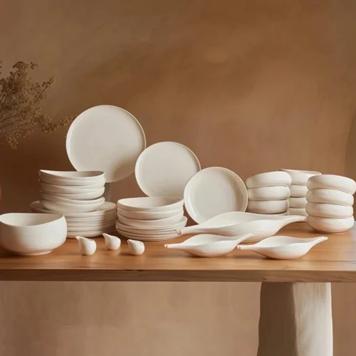 عکس سرویس غذاخوری 55 پارچه 12 نفره کاراجا Earth Collection Clay سفید