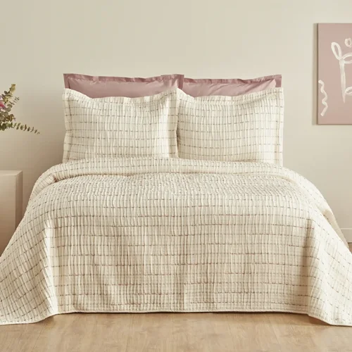 عکس سرویس کامل لحاف دو نفره ژاکارد کاراجاهوم پیترا صورتی