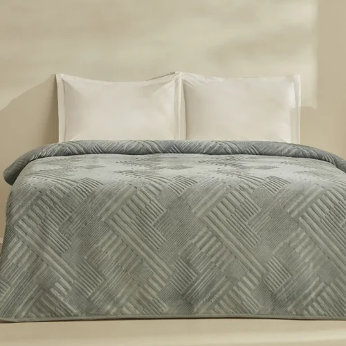 عکس پتو دو نفره طرح برجسته کاراجاهوم ریتا آبی