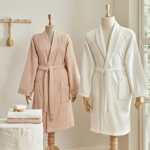 عکس ست حوله تن پوش 4 تکه کاراجاهوم White Collection Lucia صورتی