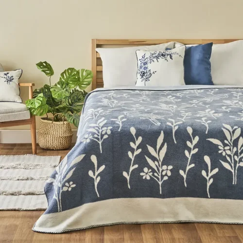 عکس پتو دو نفره پنبه بلامزون بلو بلان آبی