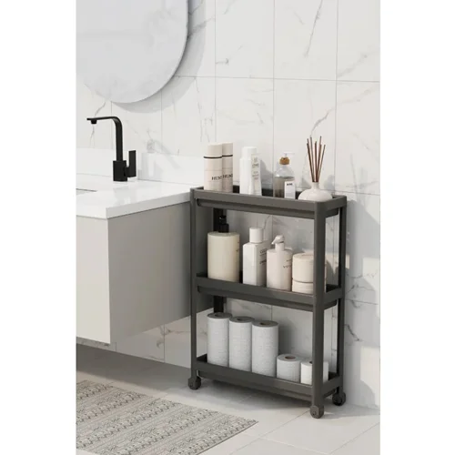 عکس شلف حمام 3 طبقه چرخ دار اوماش Om6603 مشکی