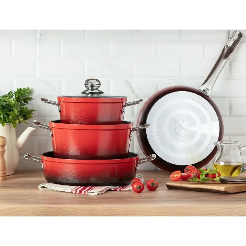 عکس سرویس قابلمه 7 پارچه مادام کوکو تیتانیوم پرو قرمز