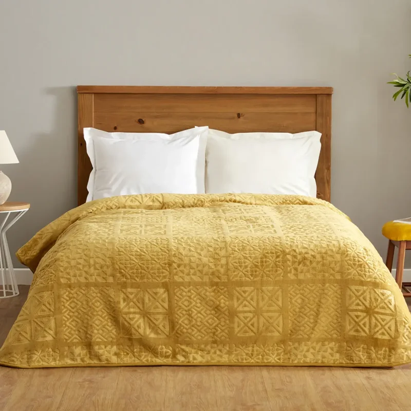 عکس پتو یک نفره طرح برجسته کاراجاهوم بلر خردلی