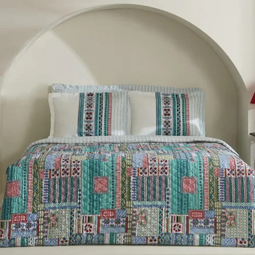 عکس سرویس کامل لحاف دو نفره پنبه کاراجاهوم گبی رنگی