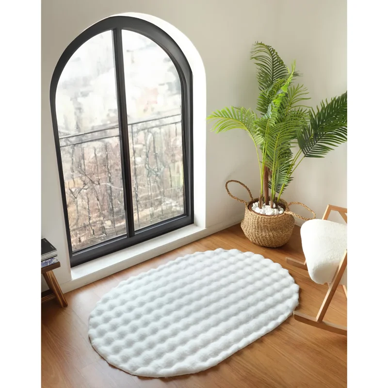 عکس فرش بیضی کاشمیر Cosy Premium Bubble ابعاد 100x150 سفید