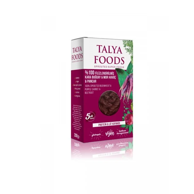 پاستا گندم سیاه خام با چغندر و هویج بنفش Talya Foods مقدار 200 گرم
