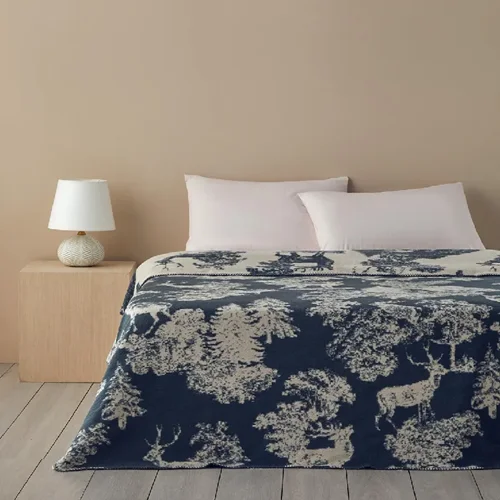 عکس پتو دو نفره پنبه انگلیش هوم جنگل سرمه ای