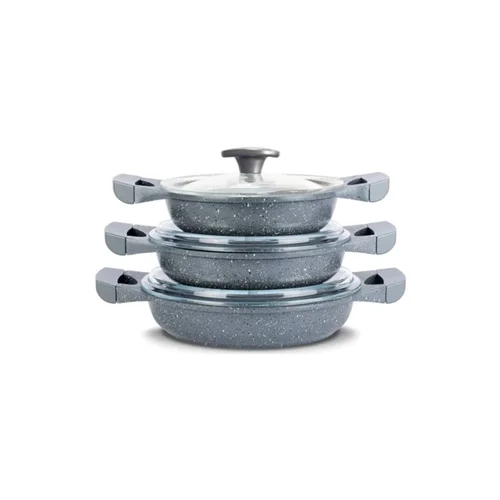 ست ماهیتابه 3 عددی چدن ترموآد 18-20-22 طوسی با درب