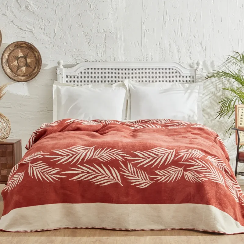 عکس پتو یک نفره پنبه کاراجاهوم برگ آجری